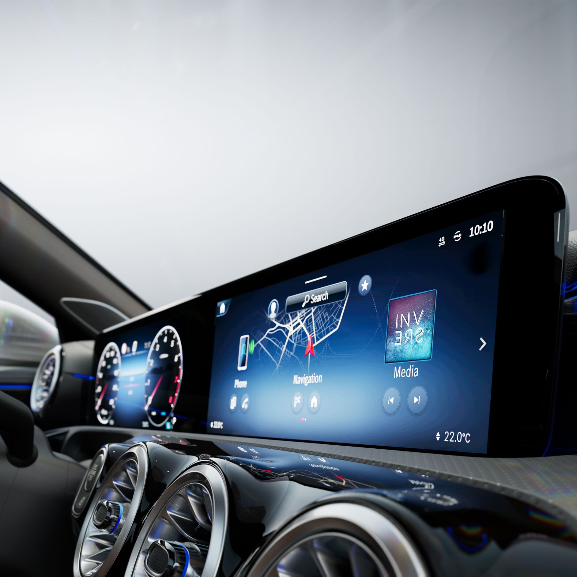 Visão geral dos modelos | Sistema multimédia MBUX | Mercedes-Benz O interior de um Mercedes-Benz.